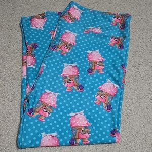 Cute Blue Polka Dot Leggings with Pink gnome Cartoon Print legging capri